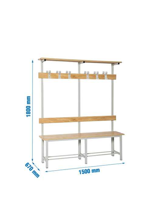 Banco Vestuario 1800x1500x670 doble con repisa 12/1500 marca SIMONRACK