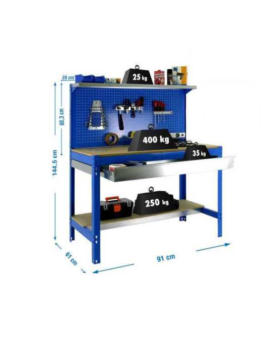 Banco trabajo 1445x910x610 SIMONWORK BT3 900 AZUL/MADERA marca SIMONRACK