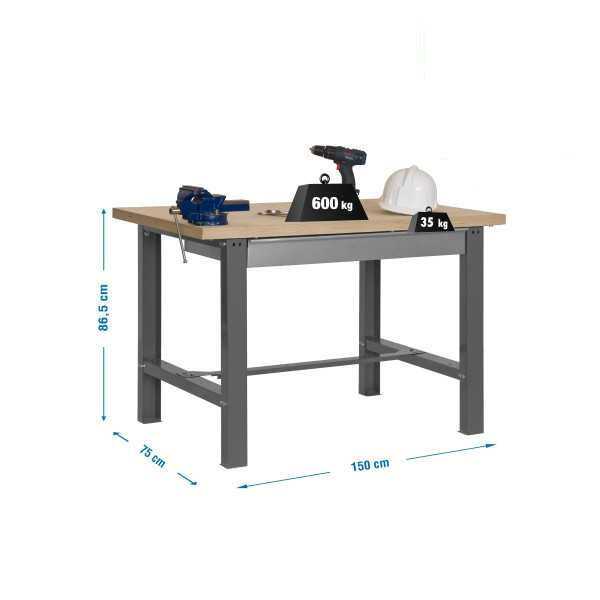 Banco trabajo 865x1500x750 SIMONWORK BT6 MDF 1BOX 1500x750 GRIS/MADERA marca SIMONRACK