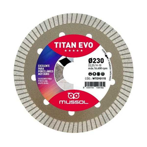 Disco diamante titan evo 230mm eje 22,23mm MUSSOL
