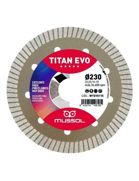 Disco diamante titan evo 230mm eje 22,23mm MUSSOL