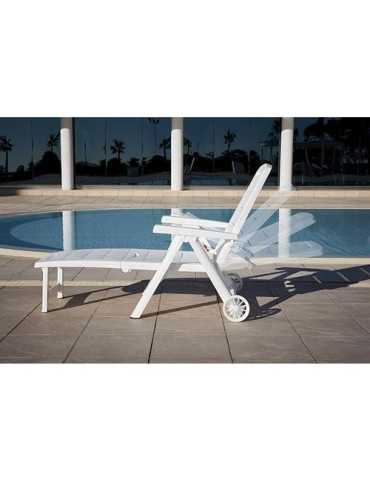 Tumbona plegable antibes blanca c/ ruedas 55364 BERNER