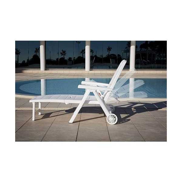 Tumbona plegable antibes blanca c/ ruedas 55364 BERNER