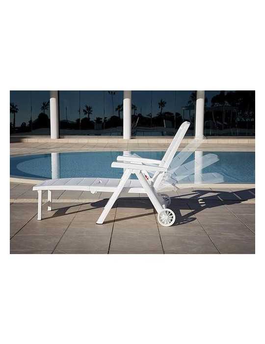 Tumbona plegable antibes blanca c/ ruedas 55364 BERNER