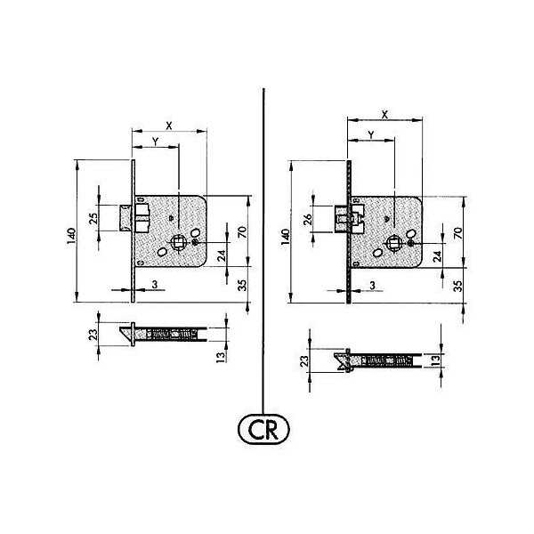 Cerradura de Embutir 650-60 Hierro Latonado YALE