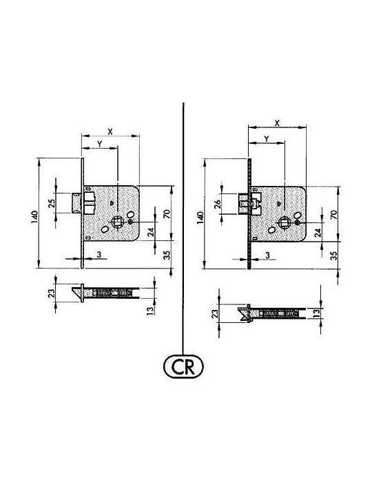 Cerradura de Embutir 650-60 Hierro Latonado YALE