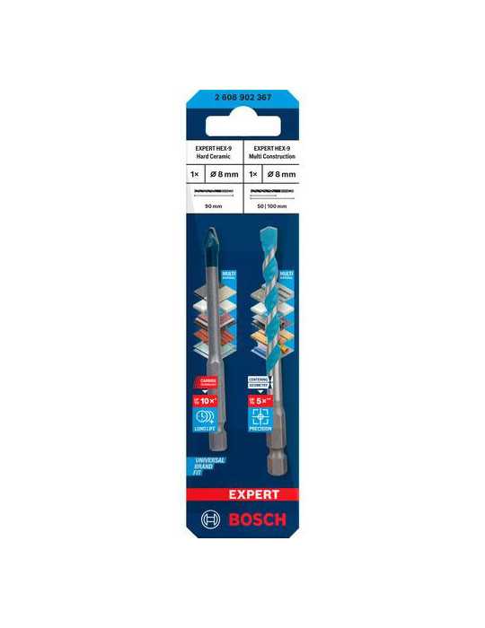 Pack Broca Expert Hex-9 Cerámica Dura más Hex-9 Multi 8mm BOSCH