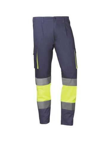 Pantalón de Trabajo Mykonos Azul Marino con Banda Amarilla Talla L JUBA