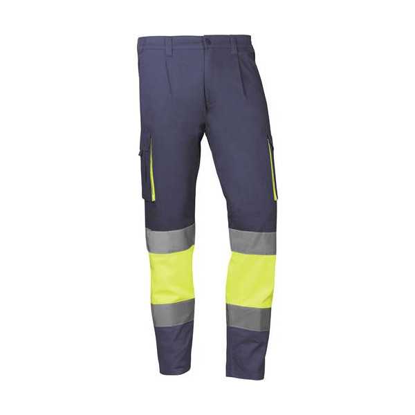 Pantalón de Trabajo Mykonos Azul Marino con Banda Amarilla Talla M JUBA