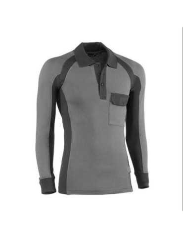 Polo Piqué Manga Larga Flex Gris/Negro Modelo 671 Talla M JUBA