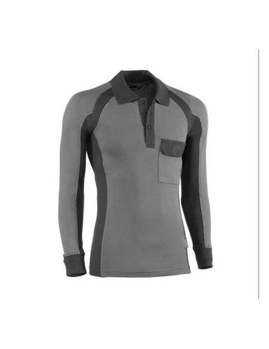 Polo Piqué Manga Larga Flex Gris/Negro Modelo 671 Talla M JUBA