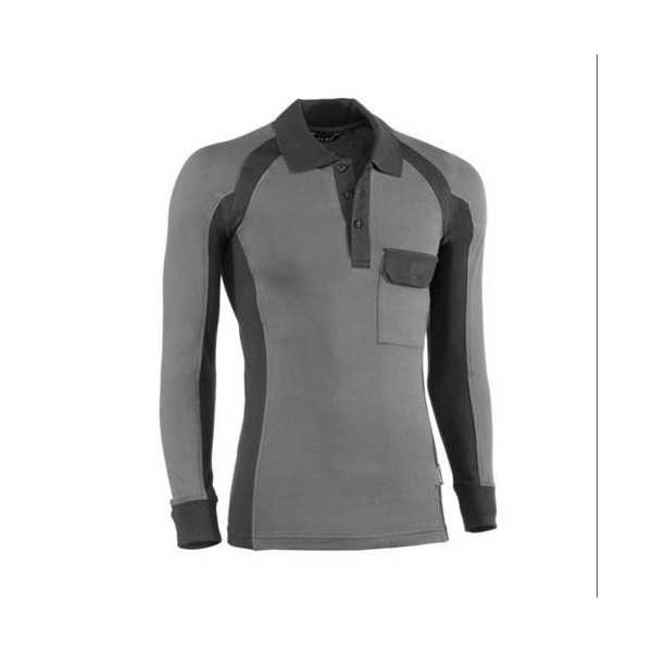 Polo Piqué Manga Larga Flex Gris/Negro Modelo 671 Talla 2XL JUBA
