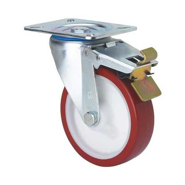 Rueda Poliu. Roja Giratoria con Freno 125 mm. 2-2369 ALEX