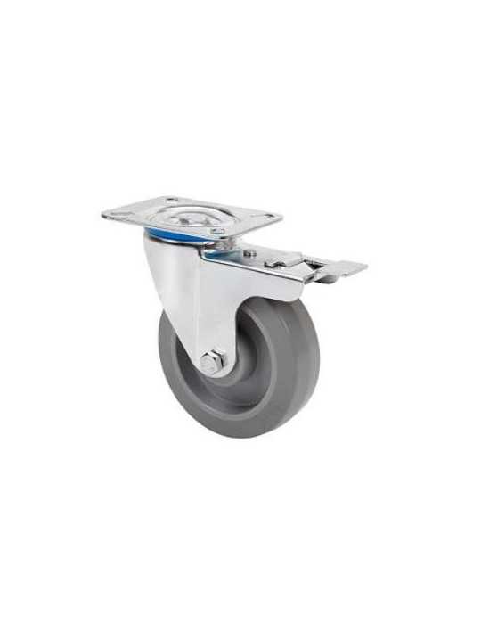 Rueda Giratoria Freno 80 Goma Gris Elastica 120kg. ALEX