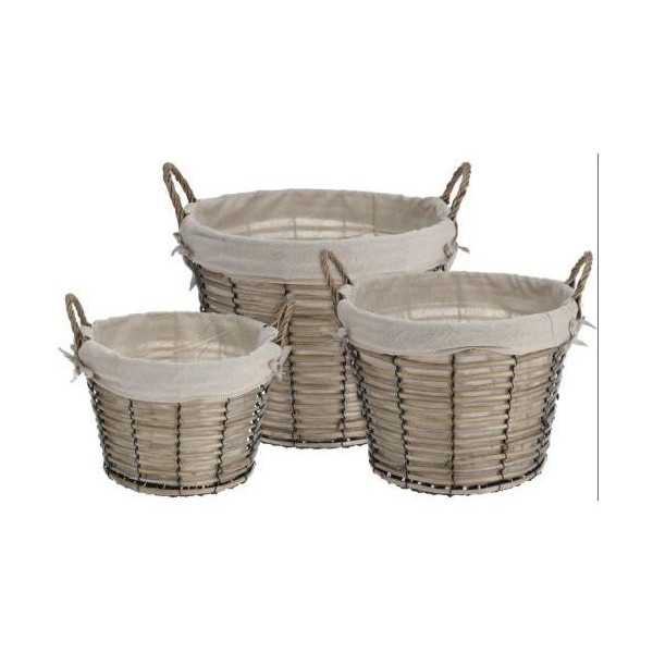 Set 3 Cestas Redondo con Metal y Forro 450000010 KOOPMAN