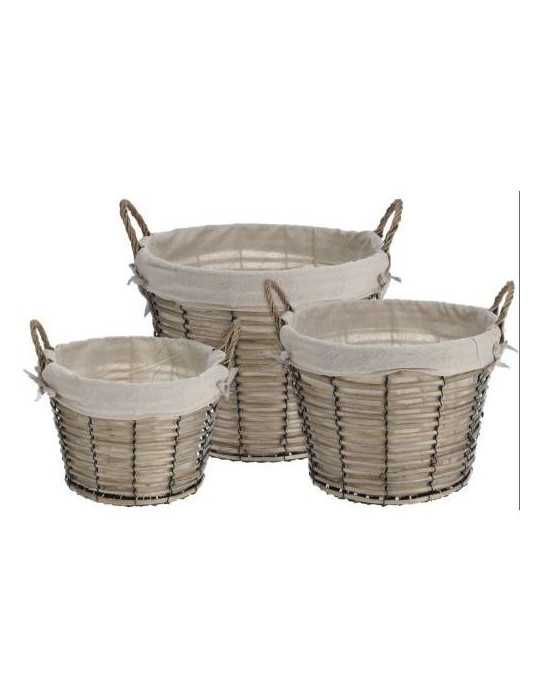 Set 3 Cestas Redondo con Metal y Forro 450000010 KOOPMAN