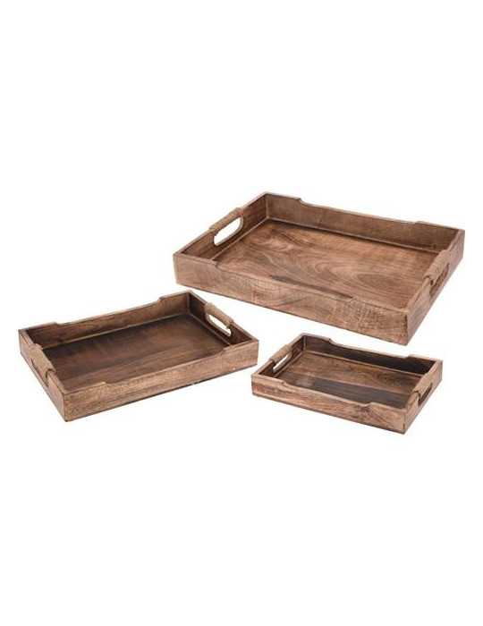 Set 3 Bandejas Madera con Asas A44710620 KOOPMAN