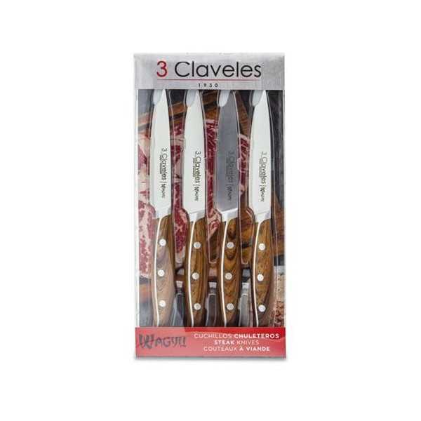Set 4 Cuchillos Chuleteros Wagyu 11,5 Cm - 4,5" E 3 CLAVELES