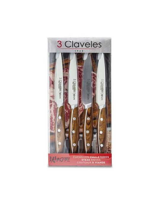 Set 4 Cuchillos Chuleteros Wagyu 11,5 Cm - 4,5" E 3 CLAVELES