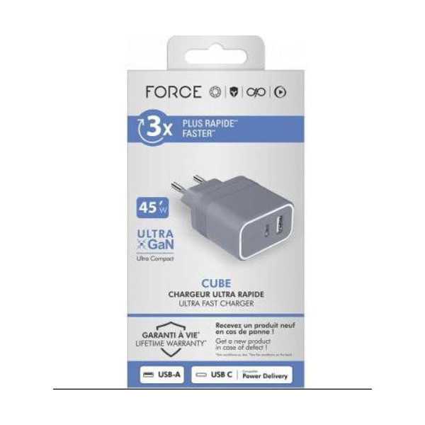 Cargador 45w Puerto Usb-C + Usb-A Gris F152527 METRONIC