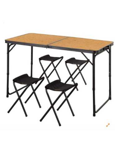 Mesa Plegable Aluminio 4 Taburetes Negro/Madera COLOR BABY
