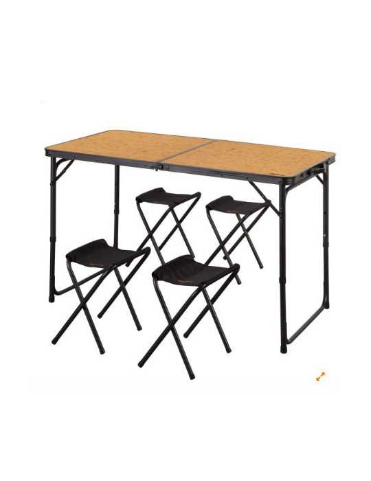 Mesa Plegable Aluminio 4 Taburetes Negro/Madera COLOR BABY