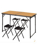 Mesa Plegable Aluminio 4 Taburetes Negro/Madera COLOR BABY