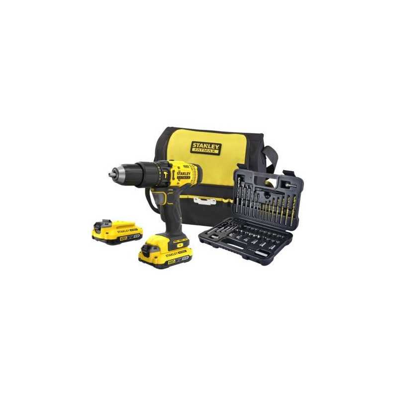 Kit taladro percutor STANLEY V20 + set 50 accesorios + bolsa