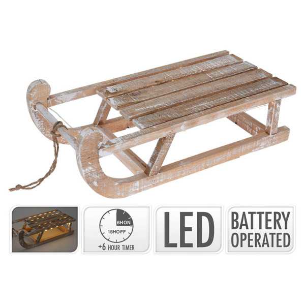 Trineo de Madera con Luces LED 50x24x16,5 cm