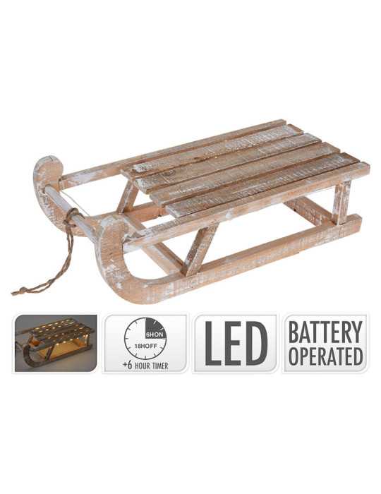 Trineo de Madera con Luces LED 50x24x16,5 cm