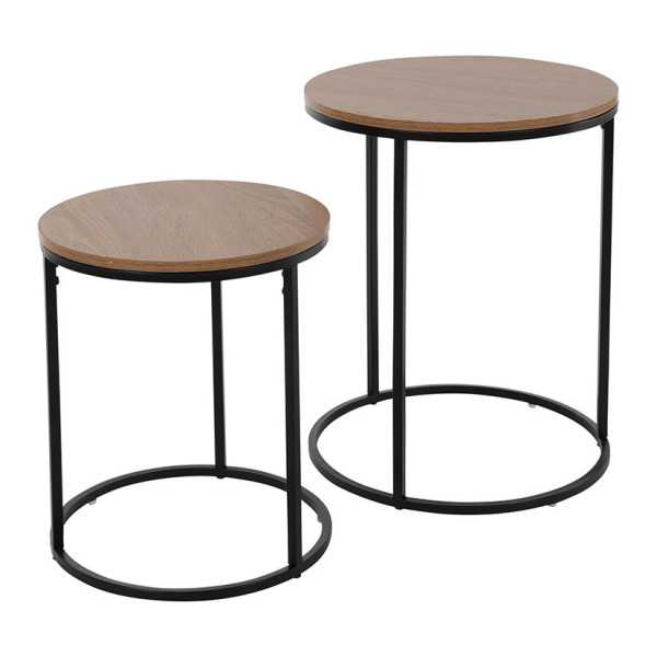 Mesas Nido 2 Unidades Redondas Madera Natural