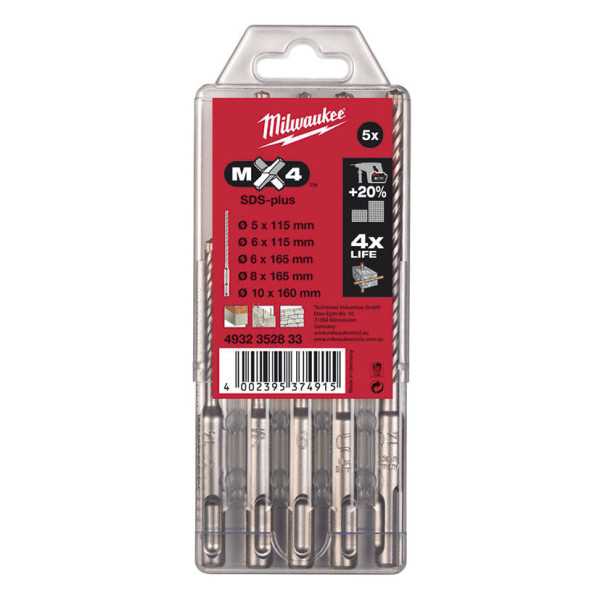 Juego de 5 Brocas SDS-Plus MX4 MILWAUKEE