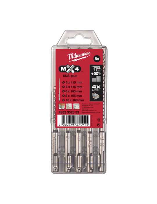 Juego de 5 Brocas SDS-Plus MX4 MILWAUKEE