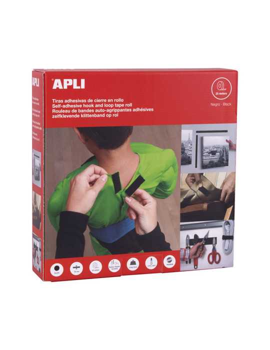 Cinta Adhesiva Tipo Velcro 2 cm x 25 m Negra APLI