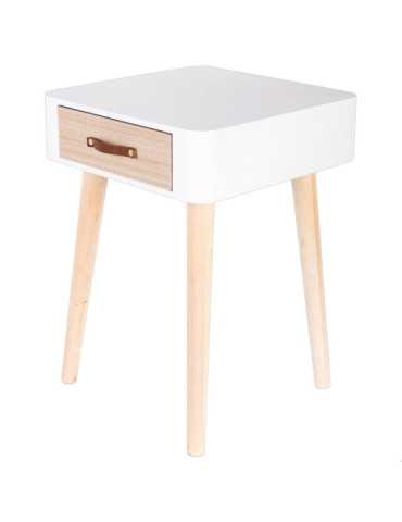 Mesita de Noche Blanca 1 Cajón Madera