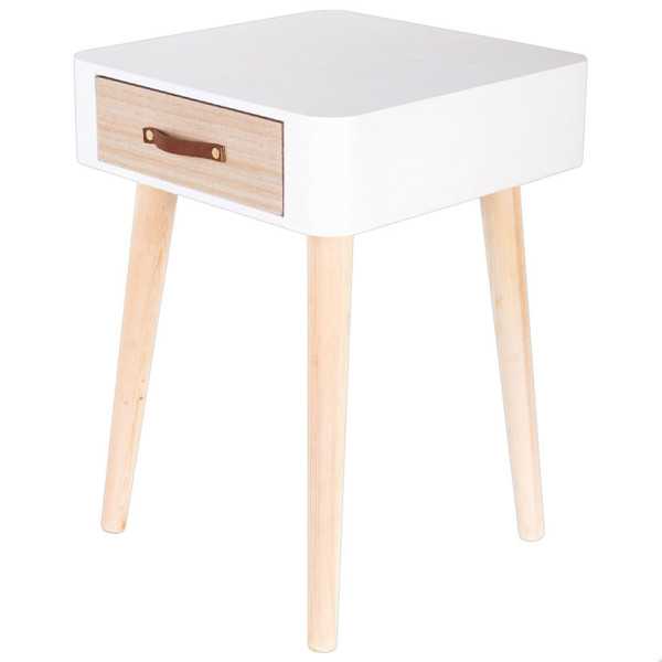Mesita de Noche Blanca 1 Cajón Madera