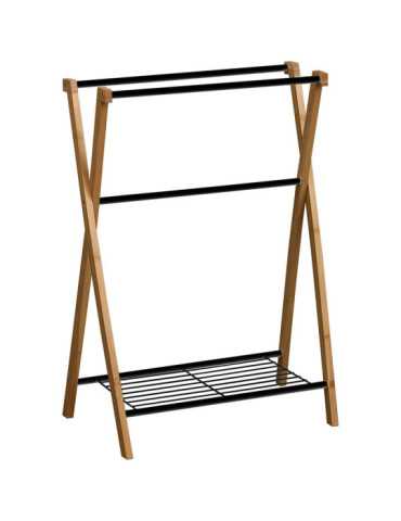 Toallero 3 Barras + Estante Negro/Bambú TENDANCE