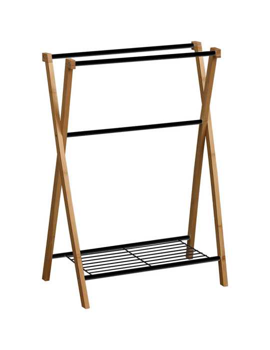 Toallero 3 Barras + Estante Negro/Bambú TENDANCE