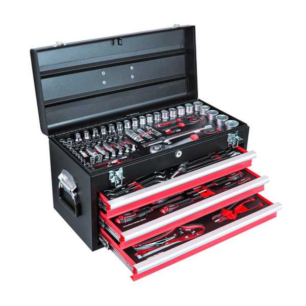 Caja Metálica 143 Pzas. Cr-V 3 Cajones RATIO
