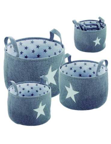 Juego 3 Cestos Redondos Estrella Gris