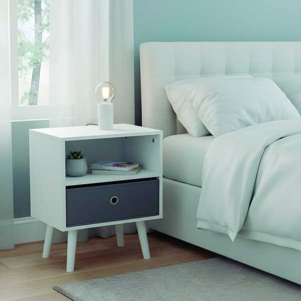Mesita Auxiliar 1 Cajón Blanco / Gris