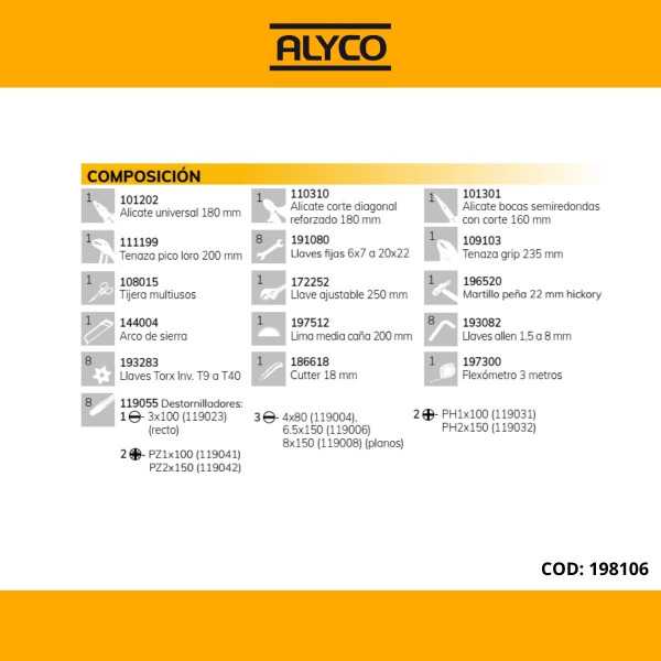 Maleta trolley de aluminio reforzada con 51 piezas de herramientas y bolsa de nylon ALYCO