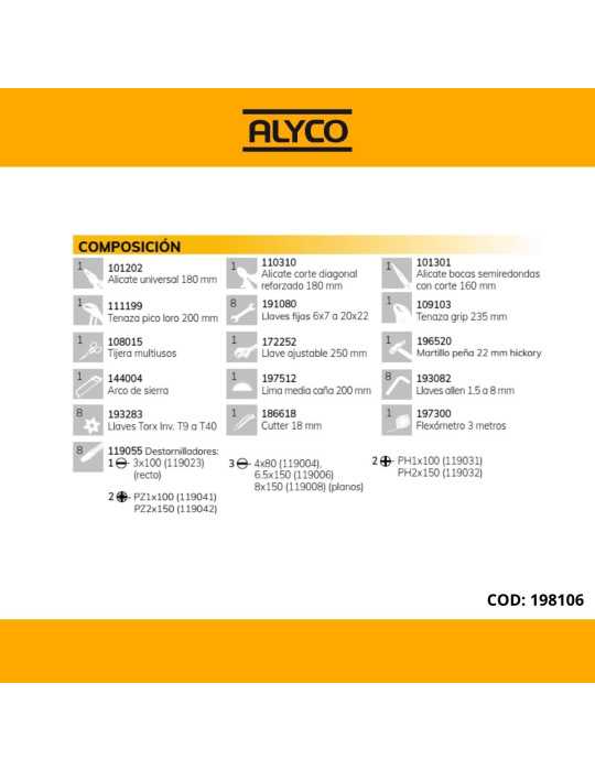 Maleta trolley de aluminio reforzada con 51 piezas de herramientas y bolsa de nylon ALYCO