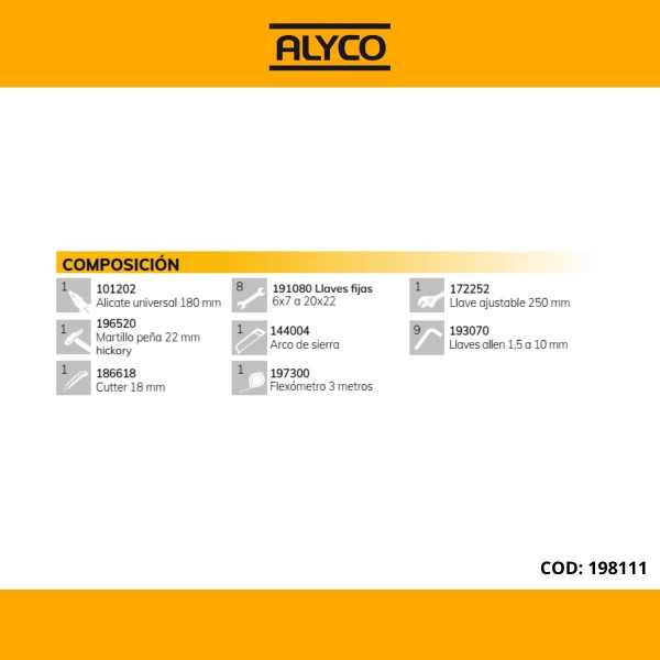 Maleta trolley de aluminio de 1 panel con 30 piezas de herramientas ALYCO