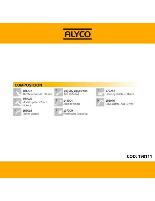 Maleta trolley de aluminio de 1 panel con 30 piezas de herramientas ALYCO