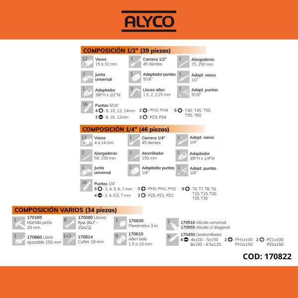 Maleta de aluminio con 120 herramientas ALYCO ORANGE