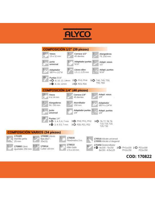 Maleta de aluminio con 120 herramientas ALYCO ORANGE