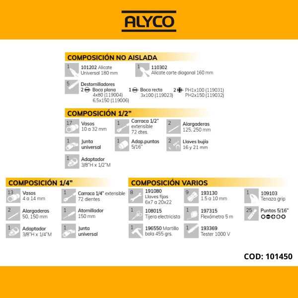Juego en estuche con 98 herramientas combinadas ALYCO