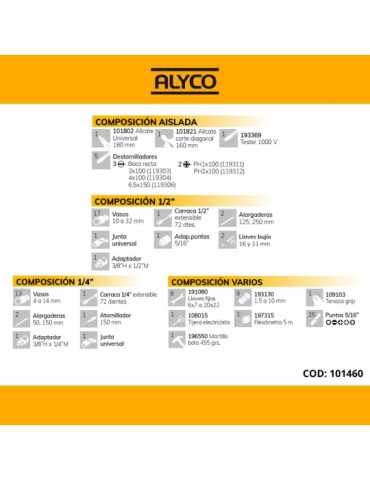Juego en estuche con 98 herramientas combinadas aisladas ALYCO 2