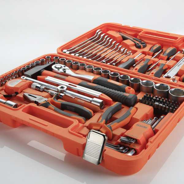 Juego combinado de herramientas en estuche de plástico de 113 piezas ORANGE ALYCO